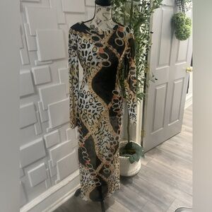 Leopard Print Long Sleeve sheer Dress